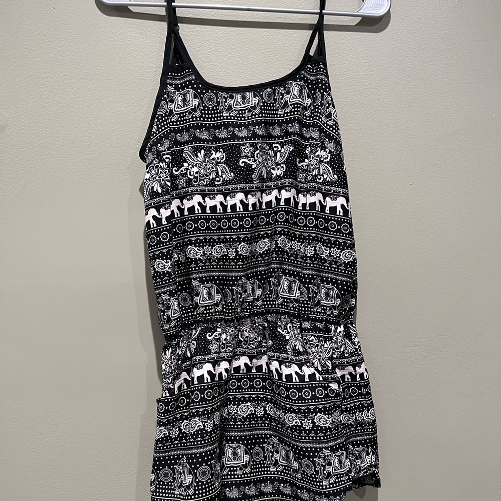 Elephant Pattern Romper Black White Boutique Summ… - image 2